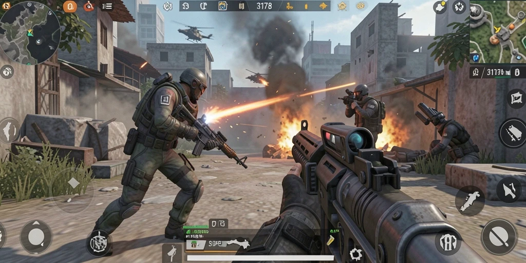 Tangkapan layar menunjukkan aksi pertempuran seru dalam game TPS.