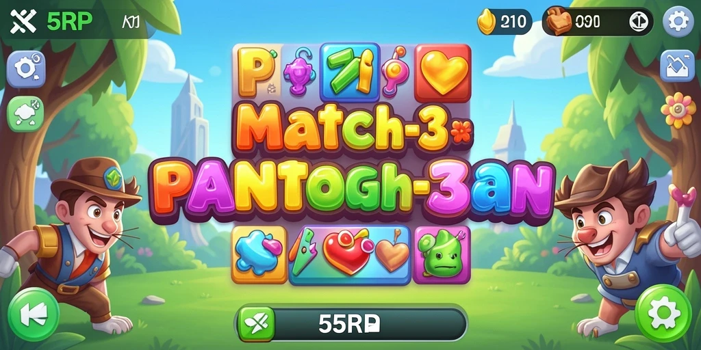 Tangkapan layar utama dari gameplay Match-3 yang seru di 55RP.