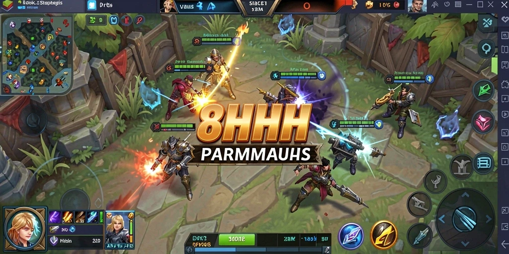 Screenshot gameplay 8HHH menampilkan pertempuran epik antara hero.
