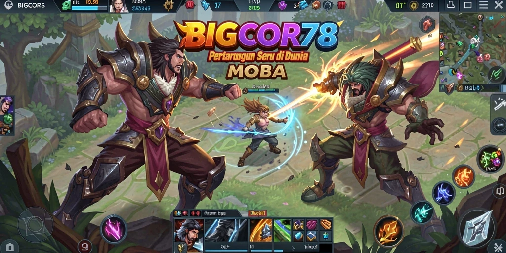 Screenshot BIGCOR78 menampilkan pertarungan intens di arena MOBA.