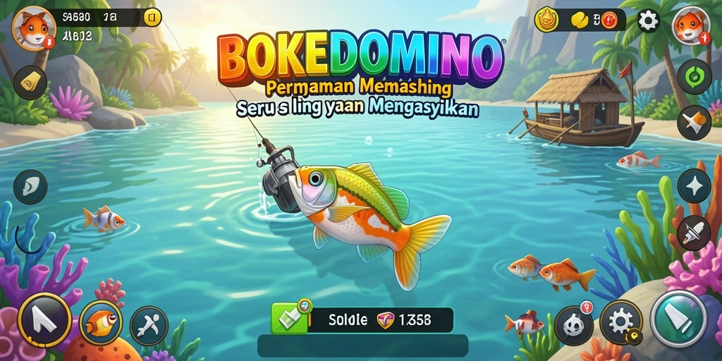 Tampilan gameplay memancing BOKEDOMINO yang seru dan menantang.