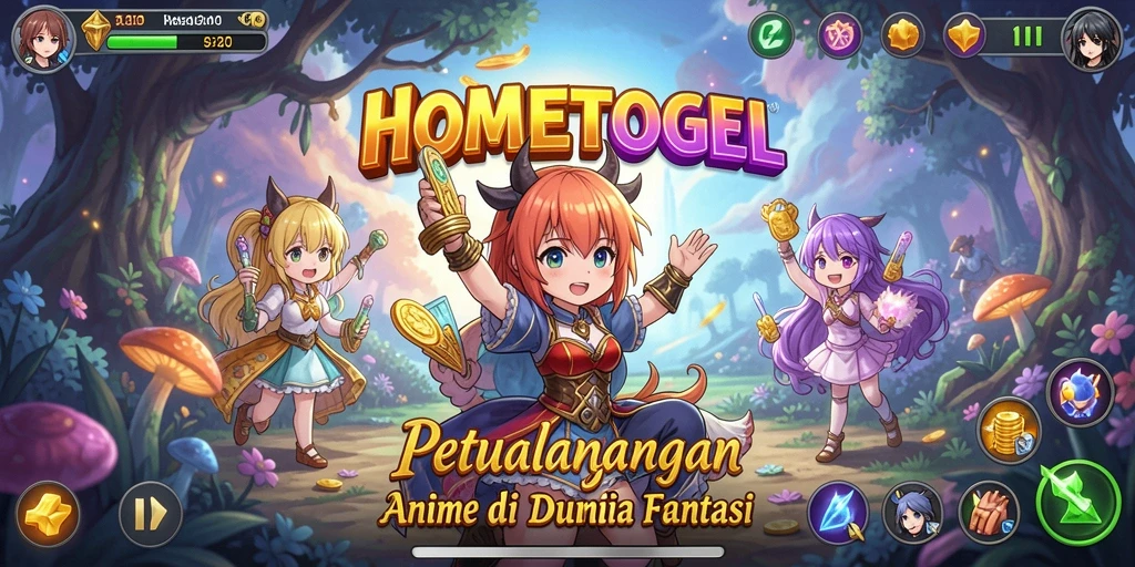 Tampilan seru gameplay HOMETOGEL dengan karakter anime yang dinamis.
