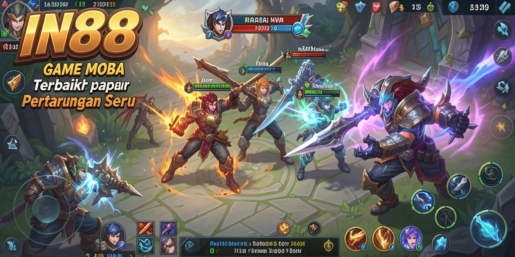 Tampilan gameplay seru dan menegangkan dalam pertarungan MOBA.
