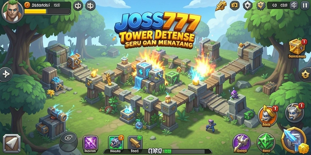 Screenshoot gameplay menampilkan strategi menara untuk melawan musuh.