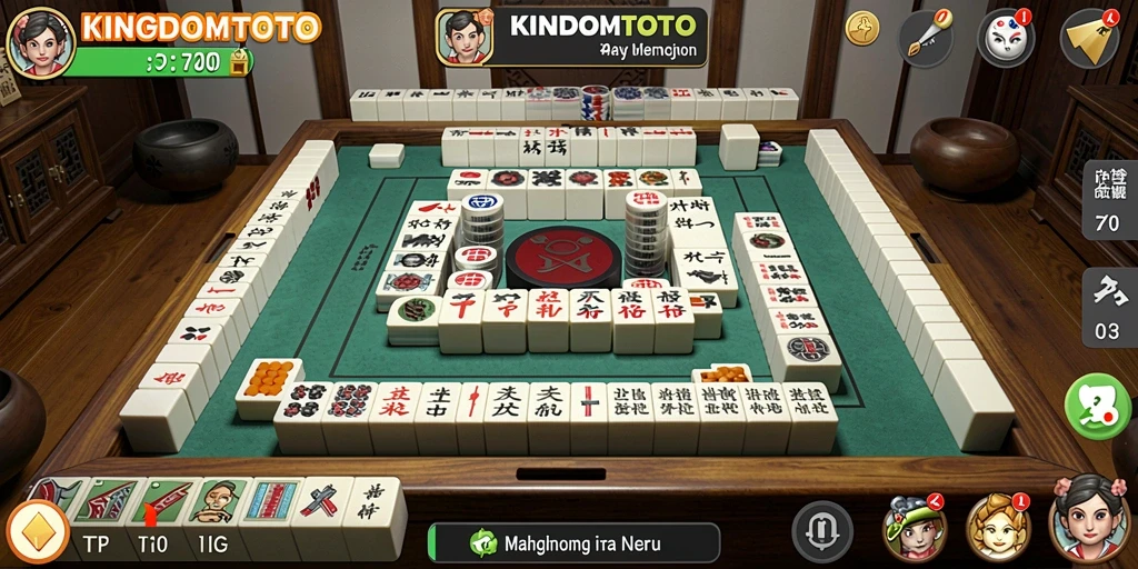 Screenshot KINGDOMTOTO menampilkan gameplay Mahjong yang seru.