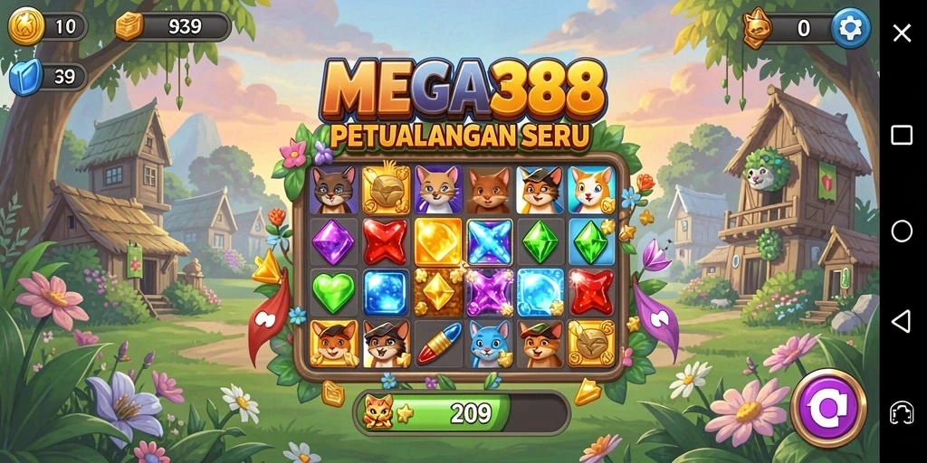 Gameplay seru dalam MEGA388 dengan grafis warna-warni.