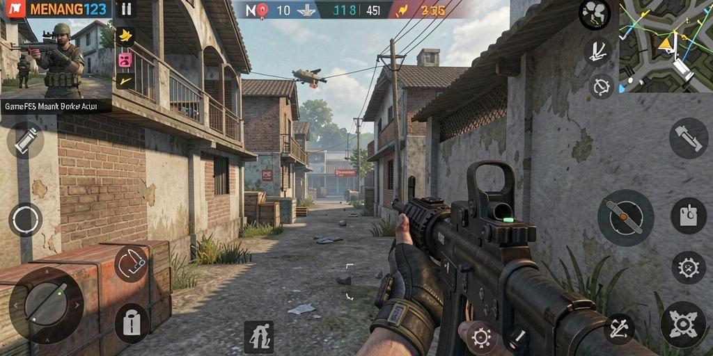 Tampilan gameplay seru dalam pertempuran FPS di MENANG123.