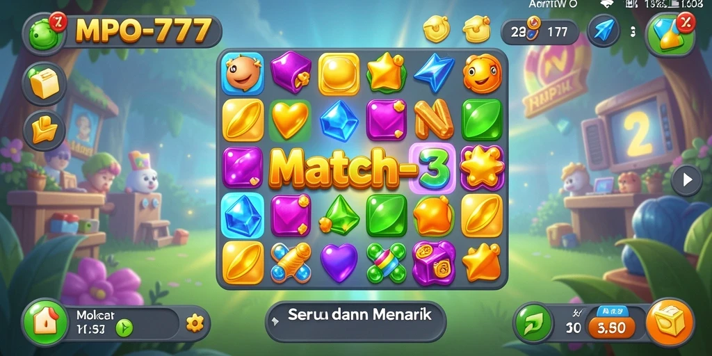 Tampak gameplay seru MPO777 dengan banyak level tantangan Match-3.