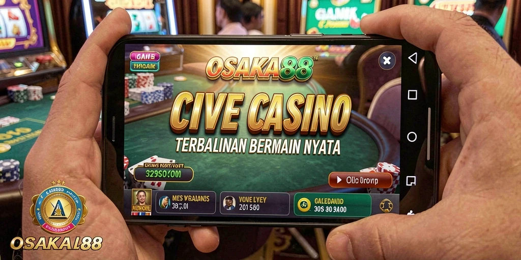 Screenshot gameplay OSAKA88 menampilkan dealer langsung dan suasana kasino yang mengasyikkan.