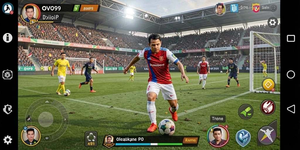 Tampilan gameplay seru dalam OVO99, aksi sepak bola yang mendebarkan.