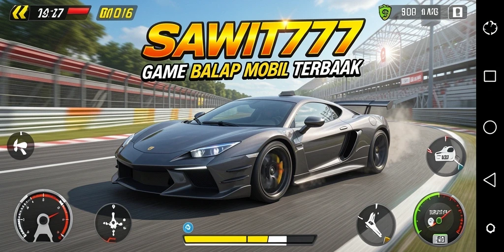 Tampilan gameplay seru saat balapan di SAWIT777 dengan mobil kustom.