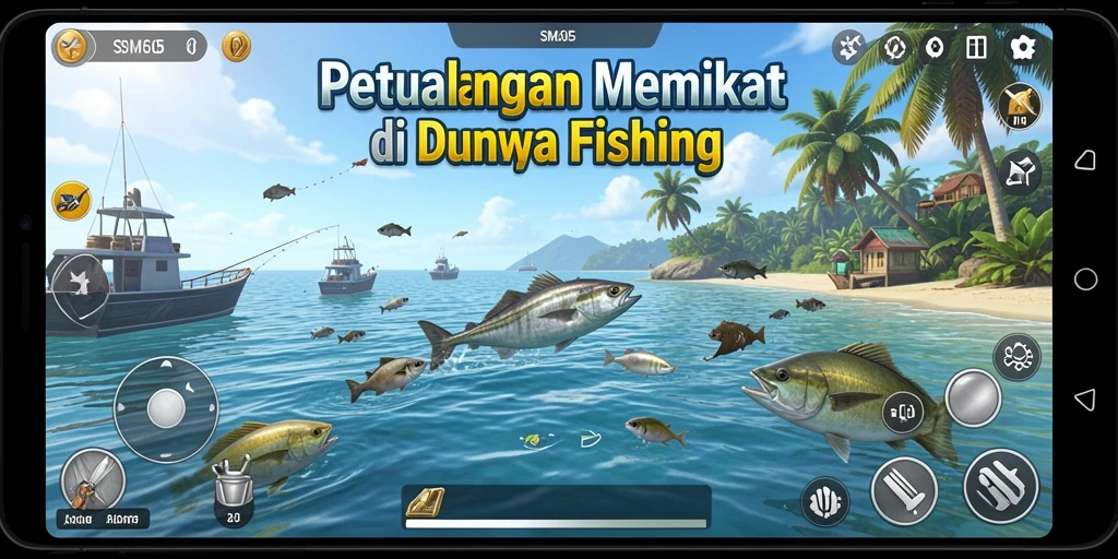 Screenshot SM605 menunjukkan pengalaman memancing yang menarik.