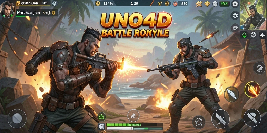 Tampilan aksi seru dalam gameplay Battle Royale UNO4D.