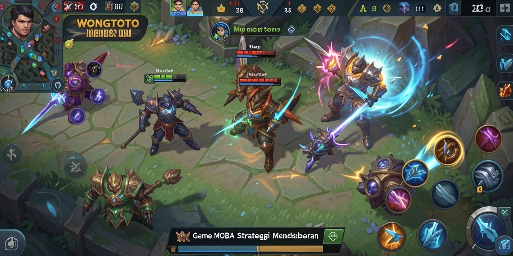 Tampilan gameplay WONGTOTO yang penuh aksi di arena MOBA.